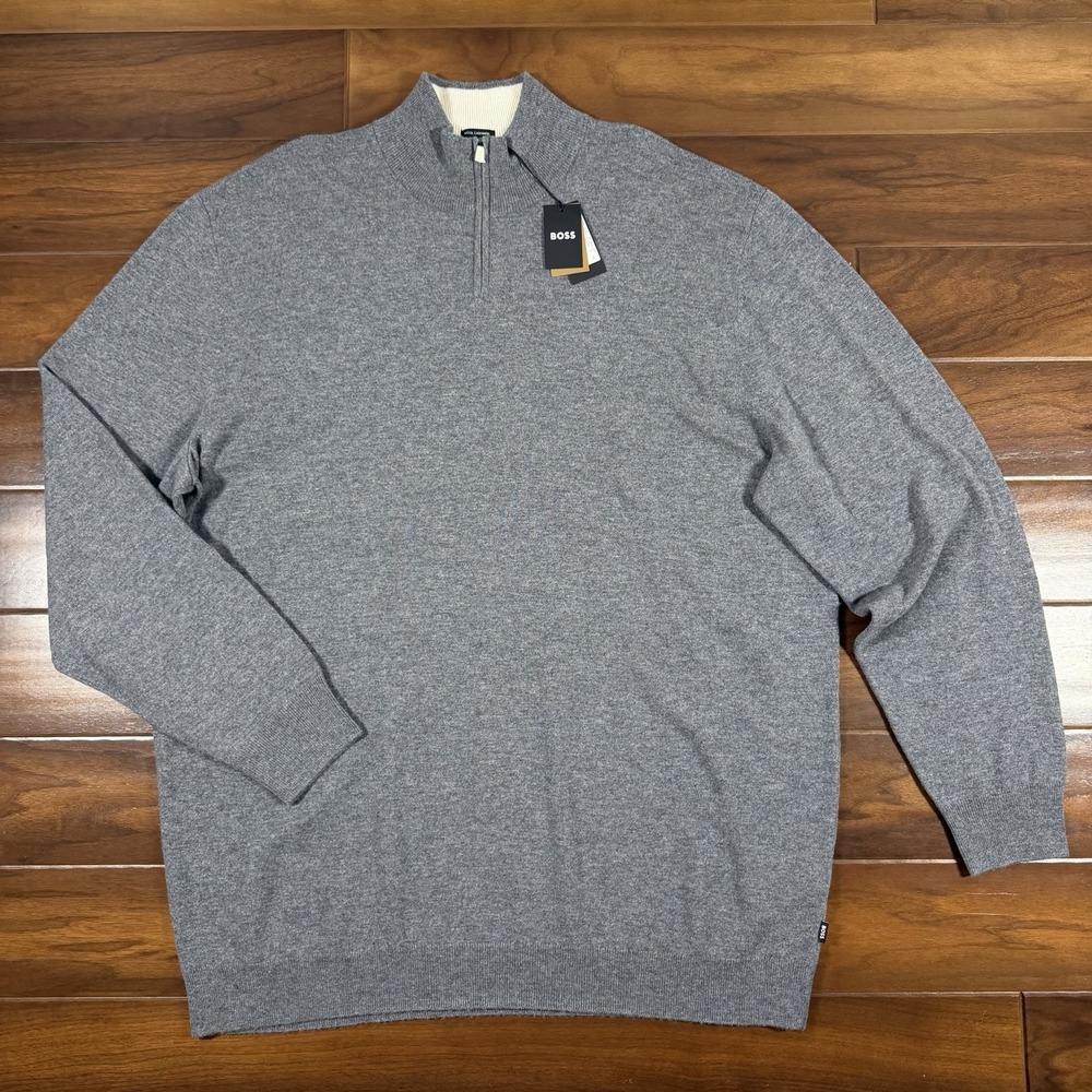 Hugo Boss Men's Size 2XT Heather Gray Wool Cashmere Hemarlo Quarter Zip Sweater